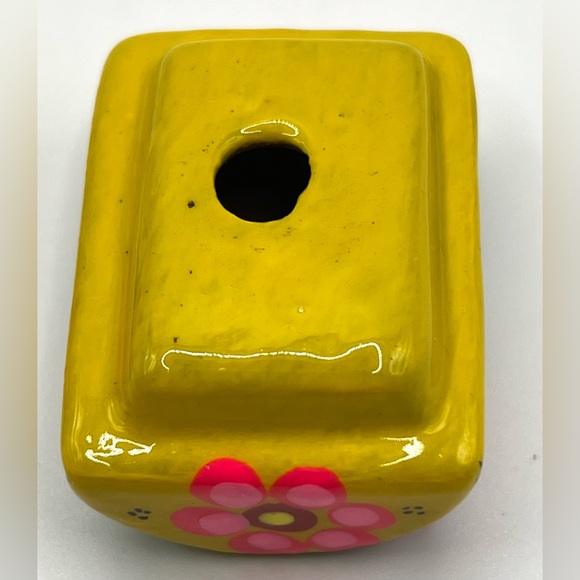 Mexican Folk Art Talavera Pottery Handpainted Colorful Yellow Small Trinket Box - Picture 7 of 11